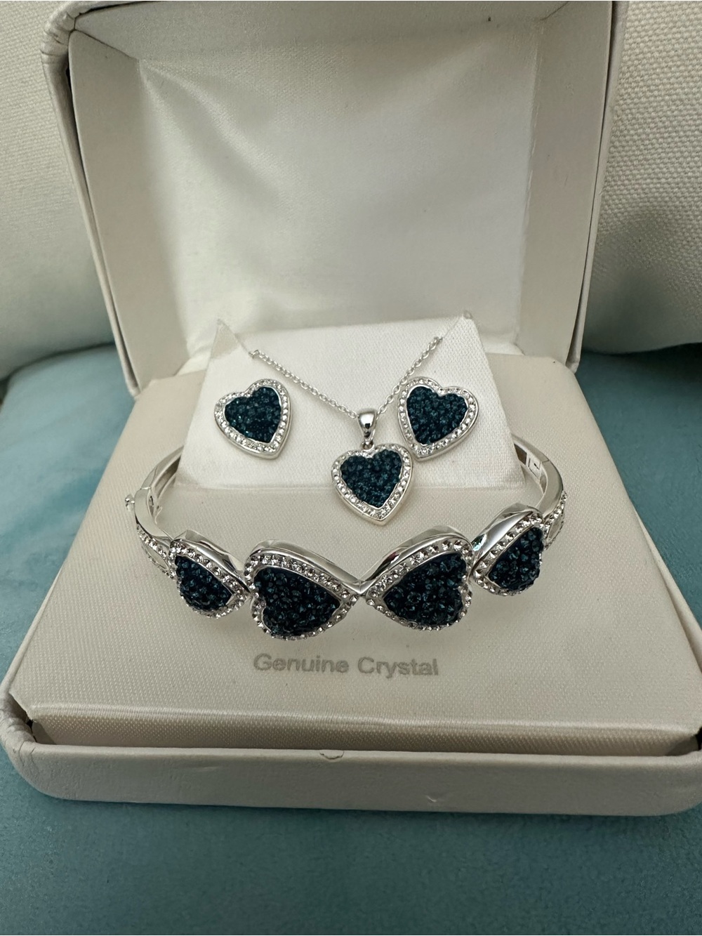 Gorgeous Sterling/Crystal Heart Boxed Set,New